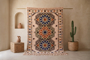 Alfombra de Lana Marroquí Anudada a Mano, Medallón Geométrico Andaluz, Kilim Bereber, Alfombra de Lujo para Decoración del Hogar - Product Image 5