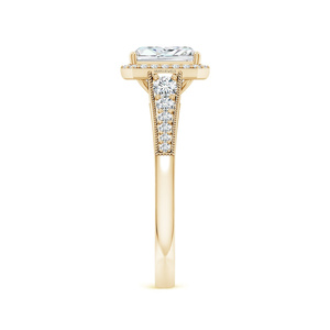 Bague de Mariage de Luxe en Diamant de Laboratoire Certifié IGI, Coupe Radiant, Halo de Diamants, Or 10K 14K 18K, Argent 925 935 - Product Image 2