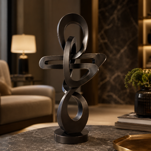 Escultura Metálica Abstracta Negra Moderna, Anillo Decorativo para Mesa, Decoración de Lujo para Hogar, Oficina, Hotel, Pieza de Arte para Interiores, Regalo - Product Image 1