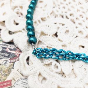 Fancy Blue Green Glass Pearl <b>Beads</b> Stand with Aluminum Cable Chain Model AW1-568 - Product Image 4