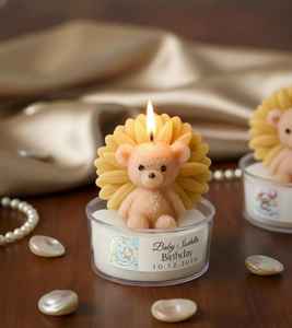 Idéal pour les cadeaux de baptême ou les cadeaux d'invitation : Bougie parfumée de luxe en verre, motif fleur et ours mignon - Product Image 2