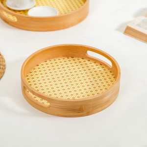 Plateau de service rond en bois fait main pour gâteaux et desserts, idéal pour mariage, anniversaire, maison ou camping, décoration de table. - Product Image 1