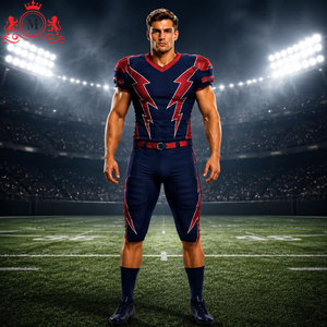 Uniforme de football américain pour hommes, bleu et rouge, design éclair, impression par sublimation, polyester respirant, taille adulte - Product Image 5