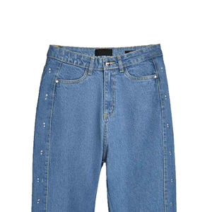 Pantalon en jean évasé taille haute pour femme, coupe large, idéal pour l'hiver, nouveau modèle en denim classique avec devant plat - Product Image 3