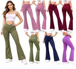 Custom Women's High Waist V-Shape Bell Bottom <b>Flare</b> Pants Solid Pattern <b>Leggings</b> OEM Wholesale Price Soft Breathable <b>Leggings</b> - Product Image 1