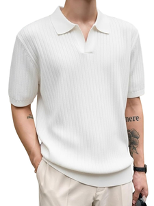 T-shirt en tricot à col côtelé décontracté pour homme |   Polo à manches courtes coupe classique pour homme |   T-shirt en tricot plat texturé, parfait pour les occasions décontractées - Product Image 1