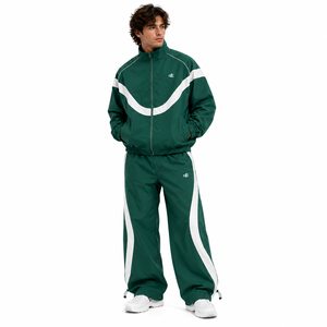 OEM Custom Logo Contrast Curved Panel <b>jacket</b> for <b>men</b> Oversized Loose Fit Full Zip Nylon Windbreaker Baggy Track Pants Factory - Product Image 1