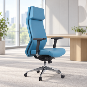 Chaise de bureau de direction Kinsha, dossier haut, cuir PU, accoudoirs réglables, base chromée, pivotante, design ergonomique, appartement moderne - Product Image 1