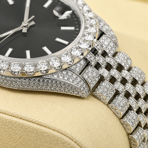 Montre classique pour homme en acier inoxydable avec mouvement Seiko, cadran noir, bracelet Jubilee, date, diamants Moissanite glacés, style Hip Hop de luxe - Product Image 4