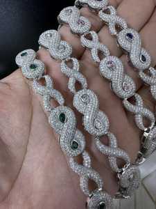 Dvars Diamond Iced VVS <b>Moissanite</b> Brilliant Cut Claw Setting Infinity Link Miami Cuban Hip Hop Gold Plated 925 Silver Women's - Product Image 6