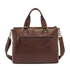 High Quality Top Grain Leather Men's Business Briefcase Multi Pocket Executive Office Messenger with Shoulder Strap - Product Image 5