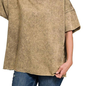 High Quality <b>Acid</b> Washed Knitted Print Women's Vintage T-Shirts <b>Drop</b> Shoulder Streetwear 100% Cotton Eco-Friendly Breathable - Product Image 5