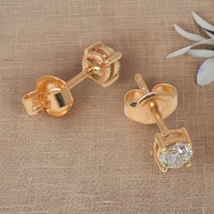 925 Sterling <b>Silver</b> Gold Plated Natural Zircon <b>Stud</b> Earrings Art Deco Design Nickel-Free Women's Jewelry for Engagement Gift - Product Image 5