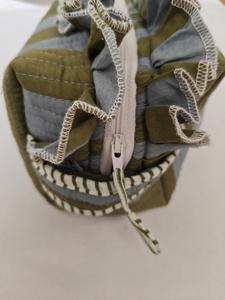 Stripe Green Eco-Friendly Modern Quilted Frill Cotton Handmade Cosmetic Pouch Ruffle for Makeup Lipstick Lotion Organizer - Product Image 3