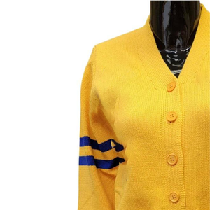 Sigma Gold Women's Acrylic Knitted V-Neck Solid <b>Cardigan</b> <b>Sweater</b> Breathable Blue Trims Button Closure Sororities Fraternities - Product Image 3