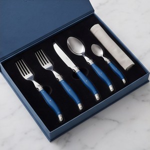 Ensemble de couverts vintage en acier inoxydable avec manche bleu, lavable au lave-vaisselle, pour la restauration et les mariages, essentiel - Product Image 6
