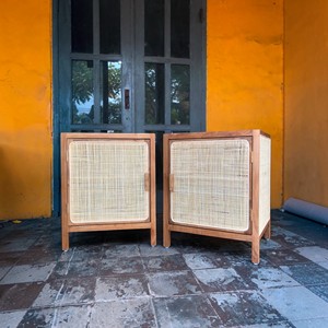 Teak Wood Rattan <b>Cabinet</b> Natural Cane Sideboard Nightstand <b>Small</b> Wood Storage Lockers Living Room Bedroom Home Furniture Factory - Product Image 5