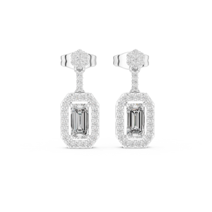 Boucles d'oreilles pendantes de luxe en argent, taille émeraude, avec halo, certifiées IGI, cultivées en laboratoire, tendance, pour fiançailles, mariage, anniversaire, fête, unisexe, haute joaillerie - Product Image 1