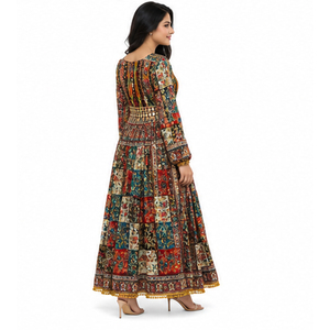 Ethnic Cultural Afghan Kuchi Mirror <b>Decorated</b> Chiffon Dress Washable Floor-Length Traditional Women's Afghan Kuchi Dresses - Product Image 4