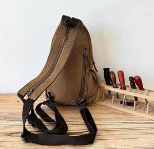 Sac bandoulière unisexe en cuir et toile, style vintage, pour poitrine ou épaule, idéal voyage et extérieur, étanche avec fermeture éclair LCSB-0017 - Product Image 6