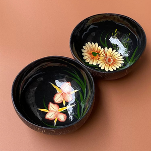 Vietnam Hanoi lacquer coconut bowl in <b>natural</b> and colorful designs perfect for eco conscious dining and wholesale use - Product Image 5