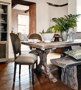 Chaise de salle à manger en bois de chêne vintage de style provincial français avec dossier en rotin et assise rembourrée - Product Image 6