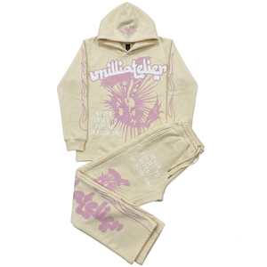 Ensemble sweat à capuche et pantalon de survêtement en coton personnalisé, coupe oversize, imprimé graphique streetwear, tenue de jogging épaisse pour hommes et femmes - Product Image 2