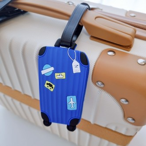 Etichetta per bagaglio da viaggio per il mondo con nome blu a forma di portante con nome personalizzato per una facile identificazione - Product Image 1