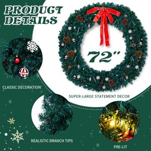 Ghirlanda Natalizia di Lusso Pre-Illuminata da 72 Pollici con 300 Luci Bianco Caldo e 1200 Punte in PVC per Decorazioni Interne e Ornamenti Fai-da-Te - Product Image 3