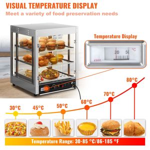 Scaldapasticceria Commerciale da Banco a 3 Livelli 800W con Riscaldamento 3D, Illuminazione a 3 Colori e Ventola Inferiore per Esposizione e Riscaldamento di Pizza e Pasticcini - Product Image 4