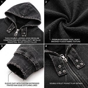Sweat-shirt à capuche personnalisé pour homme, en molleton de coton épais, délavé, coupe oversize, décontracté, doublé, brodé, écologique, pour l'automne - Product Image 5