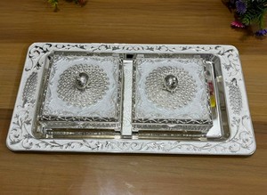 Nirmala Handicraft – Coffret de luxe en argent allemand pour fruits secs, plateau carré, émail blanc, décor nature morte en relief, boîte à bonbons décorative - Product Image 2