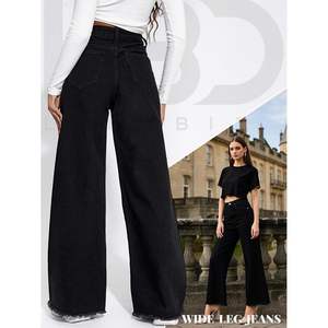 2025 2024, pantalones vaqueros de pierna ancha para mujer, Pantalones vaqueros de pierna recta holgados de cintura alta Y2K con dobladillo crudo, pantalones vaqueros transpirables holgados estampados - Product Image 4