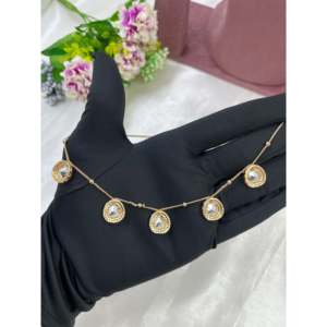 Tejasvi Gold-Plated <b>Indian</b> Bridal Drop Pendant <b>Set</b> with Zircon & CZ Earrings - Product Image 4