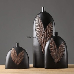 Premium Quality Glass Made <b>Unique</b> Texture Luxury Flower <b>Vase</b> With Golden Leaves Designer Base Home Hotel Decorative Accessories - Product Image 5