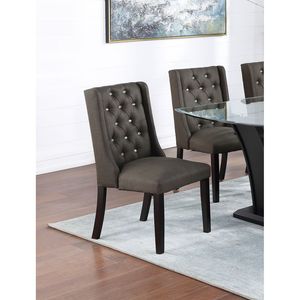 Set di 2 Sedie da Pranzo Moderne in Tessuto Nero Cenere Trapuntato con Design Wingback in Legno di Gomma e MDF per Cucina e Sala da Pranzo - Product Image 3