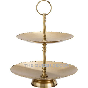Elegant Looking Silver Aluminum Metal 2-<b>Tier</b> <b>Cake</b> Stand Shinny Polished Designer Border Hotel Pastry Food Dessert - Product Image 2
