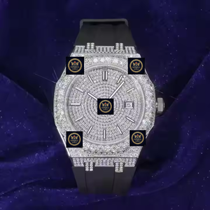 Montre mécanique automatique de luxe en argent avec lunette sertie de moissanite, style Hip Hop Sport Fashion, bracelet en caoutchouc, GPS, 10 bars, collection Imperial Jewels - Product Image 2