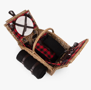Art Empire Exports Rustic Willow Rectangle Picnic <b>Basket</b> Red Plaid Liner Eco-Friendly <b>Handle</b> Model AEE-0044 for Outdoor Storage - Product Image 1