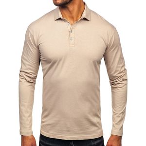 Golf Shirts Men Green Regular Fit Long Sleeve Plus Size Breathable Quick Dry Canvas Front Polyester/Cotton <b>SKI</b> INTERNATIONAL - Product Image 3