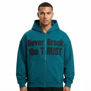 Men's Fleece <b>Zip</b>-<b>Up</b> Hoodie Polyester/Cotton Oversize for Long Sleeve Front Full Zipper Side Pockets Embroidered Drop - Product Image 1