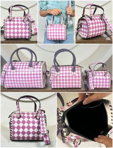 Ladies Fashion Checkerboard Design Mini Speedy Duffel Bag Crossbody Adjustable Strap Handcarry Outdoor Weekender Travel HandBags - Product Image 3