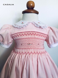 Pink Rose Hand Smocked Baby Dress-Vestido de princesa bordado a mano para Niña-OEM-ODM - SM230710S - Product Image 2