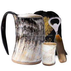 Fait à la main 16 oz Viking tasse à boire corne de boeuf véritable chope avec ouvre-bouteille de style animal sculpté cadeau poli pour hommes femmes - Product Image 6