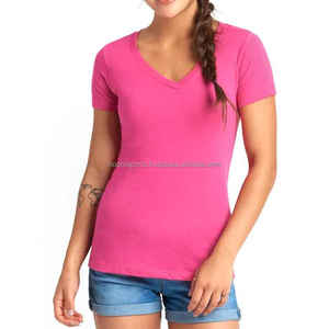 100% <b>Ring</b> Spun Combed Cotton Heavyweight V-Neck Plain Wholesale <b>Blank</b> Women T-Shirt Custom Design And Logo - Product Image 4