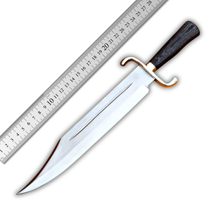 มีดโบวี่คุณภาพสูงสำหรับตั้งแคมป์และล่าสัตว์กลางแจ้ง ใบมีดแบบ Fixed Blade ปลายแบบ Clip Point ด้ามทองเหลือง ด้ามไม้ รับผลิตแบบ OEM ODM ผลิตจากสแตนเลส - Product Image 5