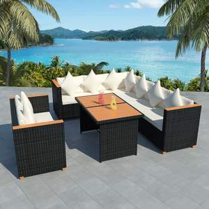 Juego de 5 Muebles de Patio de Ratán Sintético Negro y Blanco Crema, Elegante Colección de Comedor para Exteriores - Product Image 1