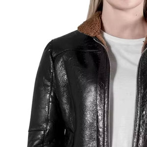 Femmes noir véritable mouton respirant coton laine tissu régulier solide motif hiver automne vestes OEM - Product Image 6