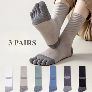 Five Toe Knee High <b>Socks</b> For <b>Men</b> Women Breathable Knitted Cotton Bamboo Fiber Solid Color <b>White</b> Blue Black Spring Casual Wear - Product Image 4