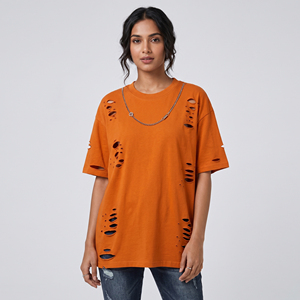 T-shirts pour femmes en coton 100% lourd, délavés, à épaules tombantes, effet vieilli, style streetwear - Product Image 1